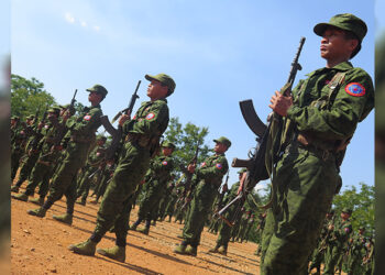 AA troops at their headquarters in Kachin State in April 2019. / Nan Lwin Hnin Pwint / The Irrawaddy