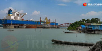 A crude oil tanker docks at Maday Island in Kyaukphyu Township in 2019. / Zaw Zaw / The Irrawaddy