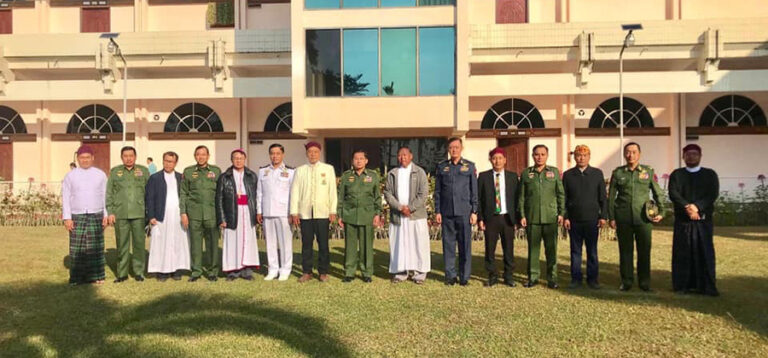 Representatives from the Myanmar military and Kachin religious organizations pose for a group photo at the military’s Northern Command compound on Monday. / Kachin Baptist Convention / Facebook