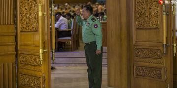 A military lawmaker is seen at the Union Parliament on Jan. 27. / Htet Wai / The Irrawaddy