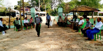 Migrant returnees arrive at a makeshift quarantine center in Lemyethna Township, Ayeyarwady Region. / U Soe Khaing / Facebook