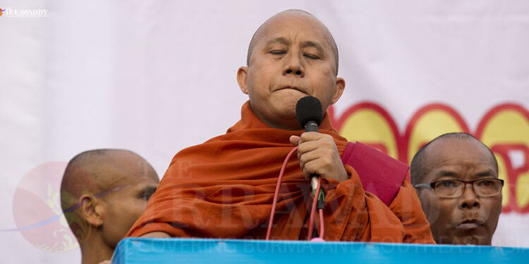 U Wirathu at an anti-Constitution amendment rally in Yangon on May 5, 2019. / Htet Wai / The Irrawaddy