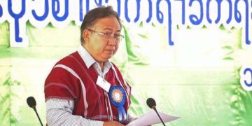 KNU vice chairman Padoh Kwe Htoo Win speaks at the group’s 16th Congress in April 2017. / Karen National Union Headquarter / Facebook
