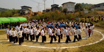 Kayan people perform a traditional dance at the closing ceremony of a Kayan Literature and Culture Committee meeting in Shan State on March 30, 2019. / Kayan Literature and Culture Committee / Facebook