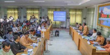 Press conference with members of the Mandalay regional government on Tuesday. / Zaw Zaw / The Irrawaddy