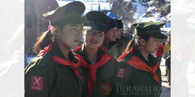 Female troops of the Kachin Independence Organization near the Burma-China border in 2016. / J Paing / The Irrawaddy