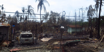 A burned down market in Myo Thu Gyi village on August 26.   / Moe Myint / The Irrawaddy