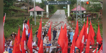 Kachin CSOs protest against the Myitsone Dam project in Myitkyina in 2017. / The Irrawaddy