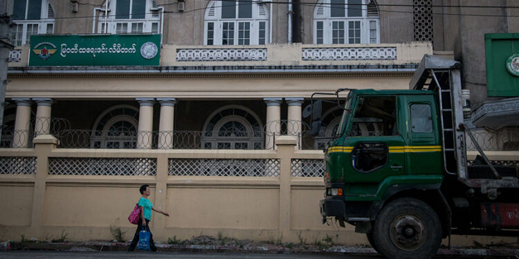 The Military-owned Myawaddy Trading and Bank Ltd. building on Yangon’s Strand Road / The Irrawaddy