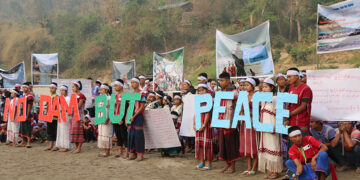 Residents of Ei Tu Hta on the Salween River near the Thai border demand no dams and call for peace on their river on the International Day of Action for Rivers on March 14, 2019. / Hsa Moo / Karen River Watch
