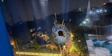 A bullet hole in a window at the SSC Women’s Center.