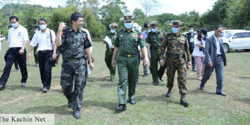 A Myanmar military delegation provides medical supplies to the KIA for use in fighting the spread of COVID-19. / Kachin Net