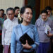 State counsellor Daw Aung San Suu Kyi leaves the Union Peace Dialogue Joint Committee meeting in Naypyidaw on Sunday, May 28, 2017.  / Myo Min Soe / The Irrawaddy