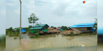 A flooded village in Kyauktaw Township is seen on July 15. / Min Aung Khine / The Irrawaddy