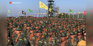 Military parade to mark Shan National Day in Loi Tai Leng, RCSS headquarters. / Kyaw Kha / The Irrawaddy
