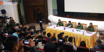 Military officials hold a press conference in Naypyitaw on Jan. 24, 2020. / Thiha Lwin / The Irrawaddy