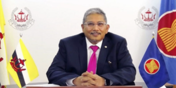 ASEAN envoy to Myanmar Erywan Yusof gives an online interview on Sept. 4, 2021. / Brunei government / Kyodo