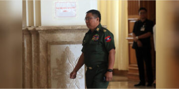 A military lawmaker attends the Union Parliament in Naypyitaw. / Htet Naing Zaw / The Irrawaddy
