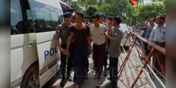 Alleged Arakan Army members appear at a court in Mandalay in October 2019. / Zaw Zaw / The Irrawaddy