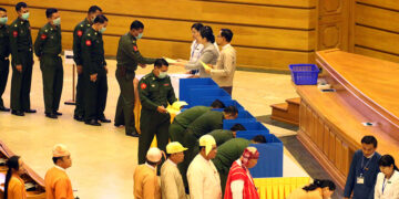 Lawmakers cast their ballots on constitutional amendments on March 11, 2020. / Thiha Lwin / The Irrawaddy