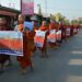 Buddhist monks marched in Mandalay on Thursday after praying for their Thai counterparts in Bangkok’s Dhammakaya Temple. / U Wirathu / Facebook