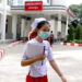 A nurse outside a hospital in Yangon. / The Irrawaddy
