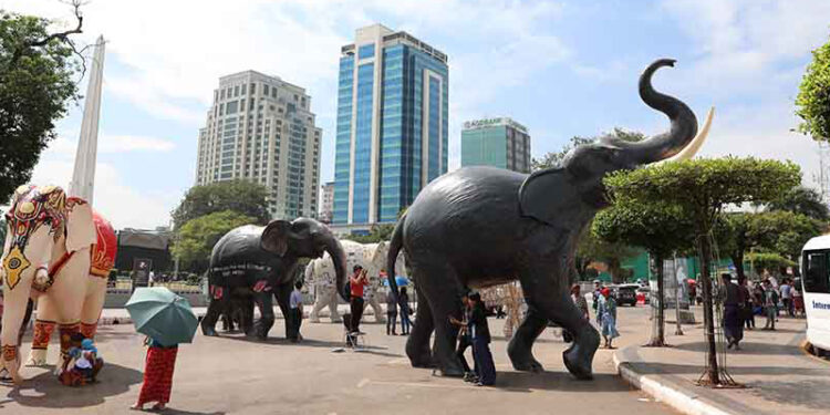 A campaign to raise public awareness of elephant poaching is held in Yangon in 2017. / Myo Min Soe / The Irrawaddy