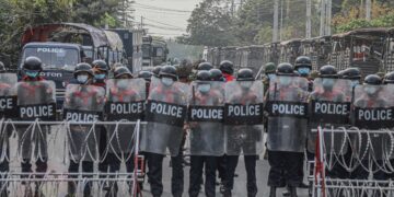 Security forces deployed in Mandalay. / The Irrawaddy