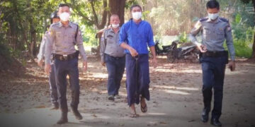 Daungdohmyoset troupe leader Ko Zayar Liwn in court in Ayeyarwady in December. / Peacock Generation / Facebook
