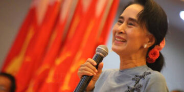 State Counselor Daw Aung San Suu Kyi in Yangon in Dec, 2015 after her party won landslide victory in 2015 general election. / Myo Min Soe / The Irrawaddy