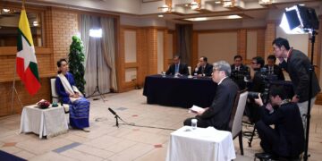 The Nikkei Asian Review interviews Myanmar State Counselor Daw Aung San Suu Kyi during her visit to Tokyo in October 2019. / State Counselor’s Office / facebook