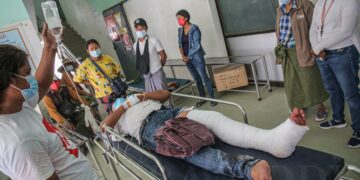 A man who sustained injuries by police's crackdown receives treatments at a hospital in Mandalay on Feb 26. / The Irrawaddy
