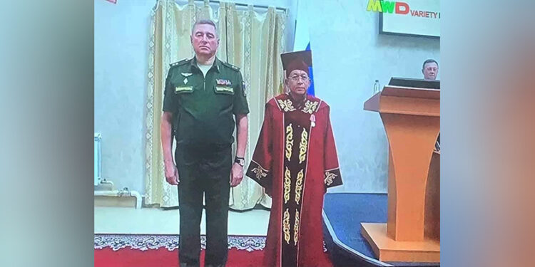 Min Aung Hlaing receiving an honorary degree in Russia