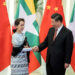 Chinese President Xi Jinping greets Myanmar State Counselor Daw Aung San Suu Kyi at the Great Hall of the People in Beijing on April 24, 2019. / REUTERS