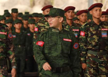 Arakan Army chief Gen. Twan Mrat Naing attends a cadet graduation ceremony in Kachin’s Laiza Township, where the armed group’s headquarters is situated. / Arakan Army Info Desk