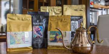 A selection of Sawbwa’s specialty coffee blends seen at the Sawbwa headquarters on January 24, 2019. / Htet Wai / The Irrawaddy