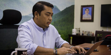 U Htun Htun Naing at his office in Yangon in 2017. / The Irrawaddy