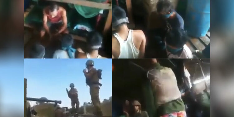 Screenshots from the video of civilian men in Rakhine State being beaten by Myanmar military soldiers. / The Irrawaddy