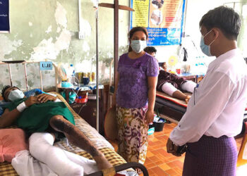 Nai Tun, 37 years old, was wounded by a landmine on May 4 and treated at the hospital in Moulmein, Mon State. / Nai Aung Naing / Facebook