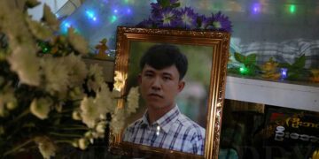 A funeral for Eleven Media Group journalist Ko Soe Moe Tun, who was discovered beaten to death, was held in Monywa, Sagaing Division, on Dec 14.  / Zaw Zaw / The Irrawaddy