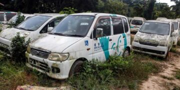 Cars donated by the Nippon Foundation left unattended at Rangoon Ear, Nose and Throat Hospital. / J Paing / The Irrawaddy