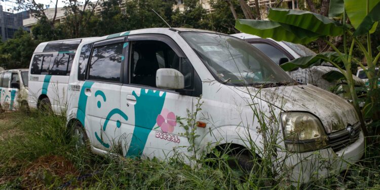 Cars donated by the Nippon Foundation left unattended at the Rangoon Ear, Nose and Throat Hospital. / J Paing / The Irrawaddy