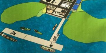 An illustration of the offshore supply base planned for Ye Township in Mon State. / Forever Thanlwin Co