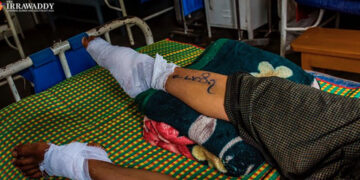 A man after being injured by a landmine in northern Shan State in December. / Htet Wai / The Irrawaddy