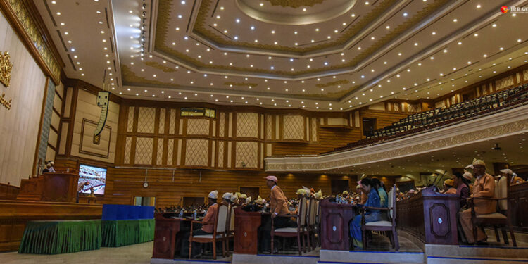 Lawmakers attend a session of the Lower House of Parliament in Naypyitaw on Aug. 13. / Htet Naing Zaw / The Irrawaddy