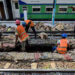 Myanma Railways workers make repairs to the Yangon circle line. / Myo Min Soe / The Irrawaddy