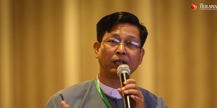 President’s Office spokesman U Zaw Htay at the press conference on Sept. 7. / Htet Naing Zaw / The Irrawaddy