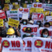 Anti-regime protesters in Yangon staged a rally against ASEAN in February. / The Irrawaddy