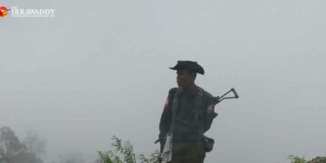 A Tatmadaw soldier on new the Myawaddy-Kawkareik road. / Kyaw Kha / The Irrawaddy