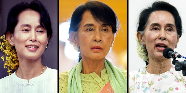 From left to right, Daw Aung San Suu Kyi in 1995 as a democracy activist, in 2012 as a Lower House lawmaker, and in 2016 as state counselor. / Reuters & Irrawaddy